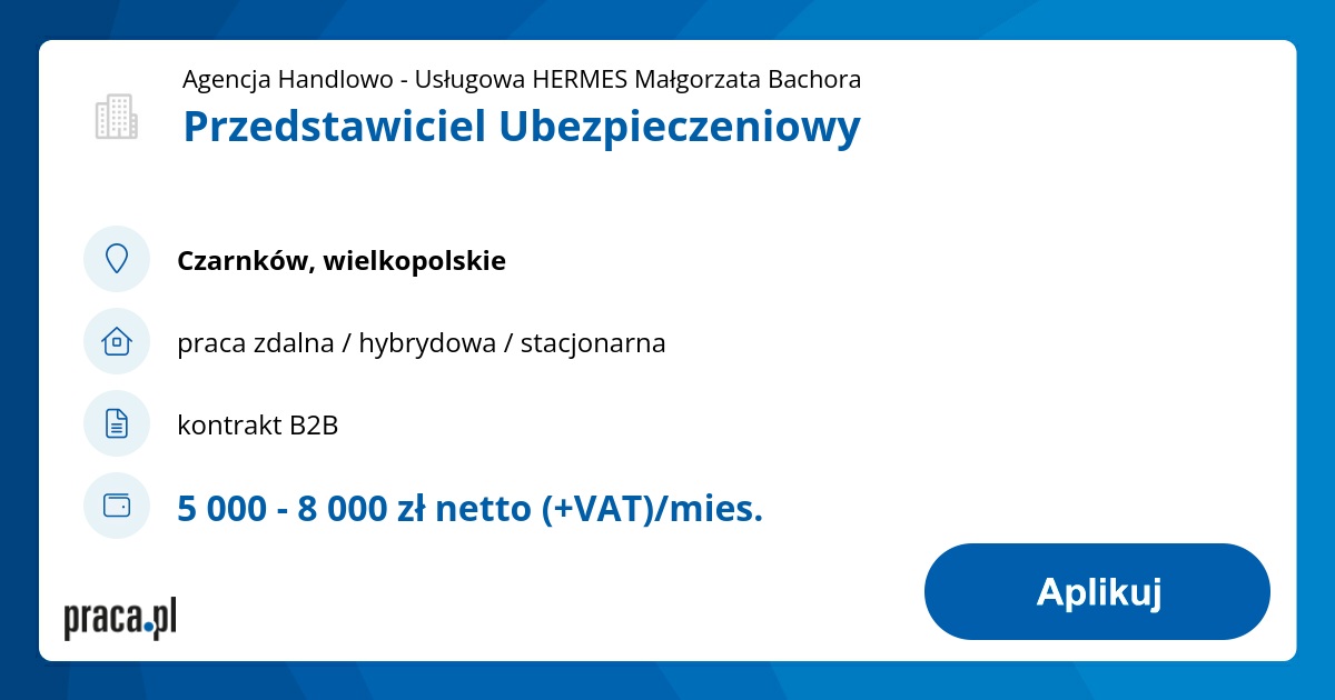 Archiwalna oferta nr 10333445, Przedstawiciel Ubezpieczeniowy, Czarnków ...