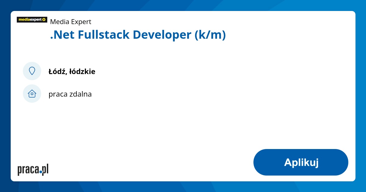 Archiwalna oferta nr 10753466, .Net Fullstack Developer (k/m), Łódź ...