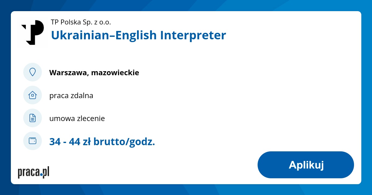 Archiwalna oferta nr 10988671, Ukrainian–English Interpreter, Warszawa ...