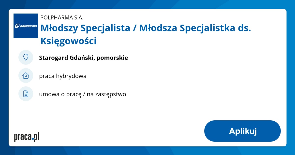 Praca Młodszy Specjalista / Młodsza Specjalistka ds. Księgowości ...