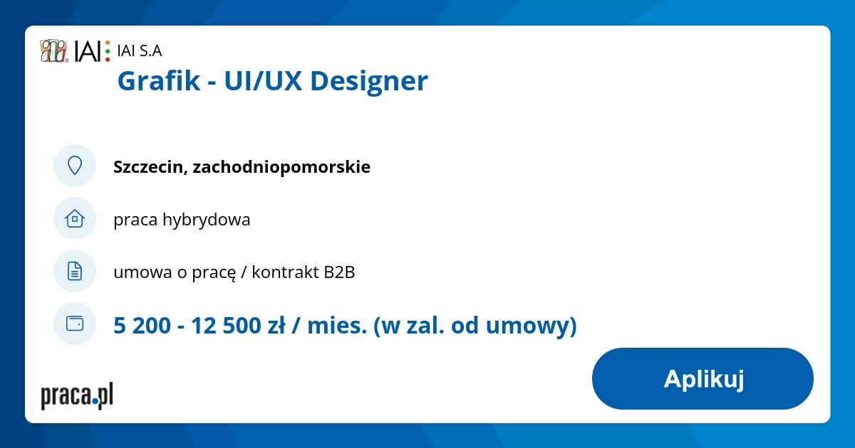 Archiwalna oferta nr 7775421, Grafik - UI/UX Designer, Szczecin, IAI S ...