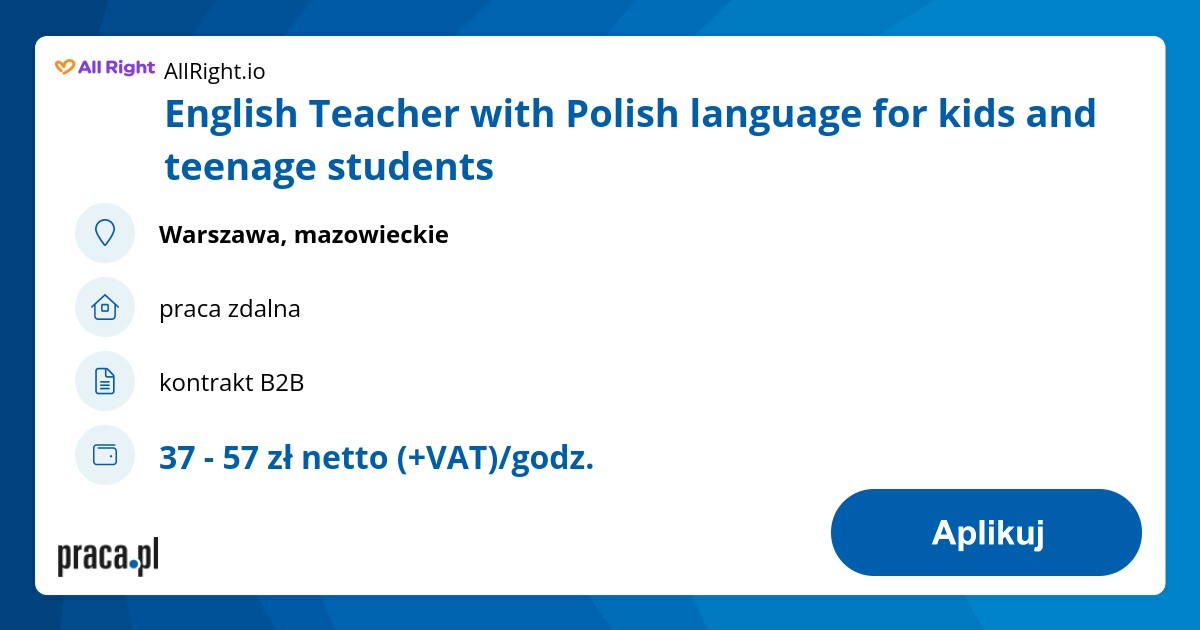 Archiwalna oferta nr 8993914, English Teacher with Polish language for ...