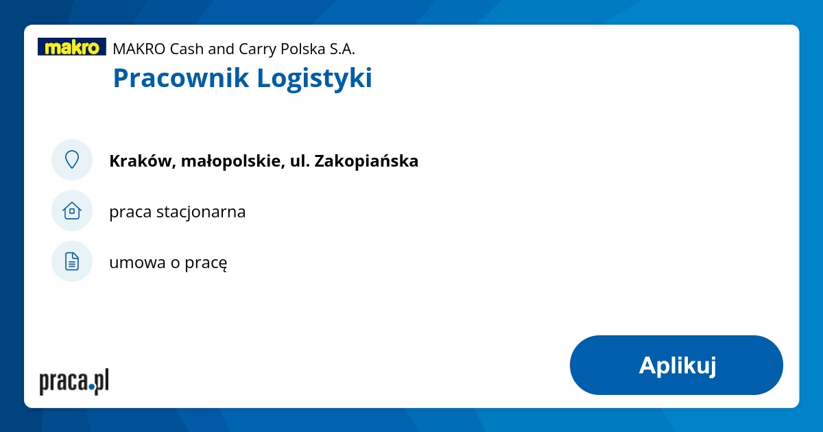 Archiwalna oferta nr 9071449, Pracownik Logistyki, Kraków, MAKRO Cash