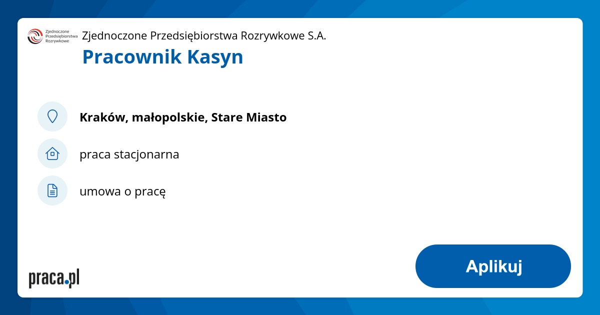 Archiwalna oferta nr 9402787, Pracownik Kasyn, Kraków, Zjednoczone ...