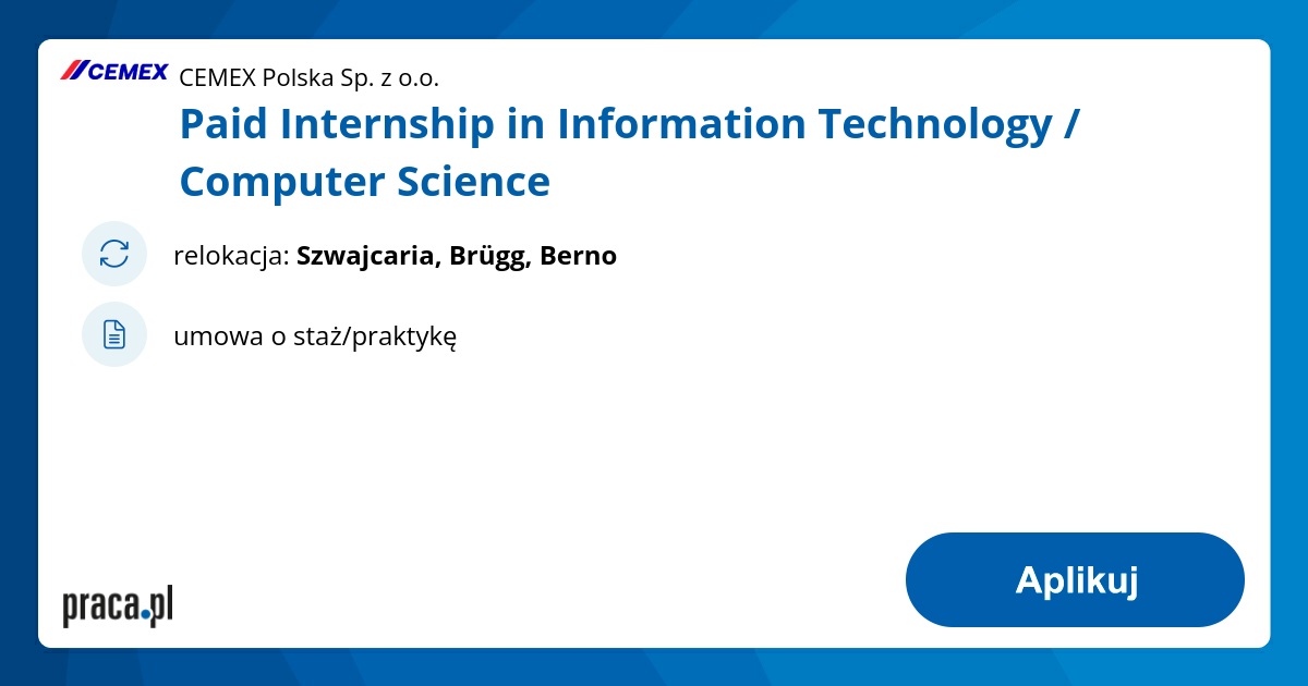 Archiwalna oferta nr 9448723, Paid Internship in Information Technology ...