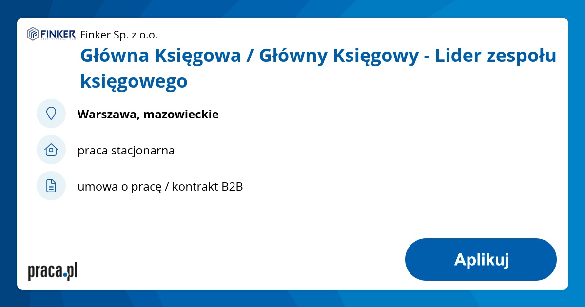 Archiwalna oferta nr 9979732, Główna Księgowa / Główny Księgowy - Lider ...